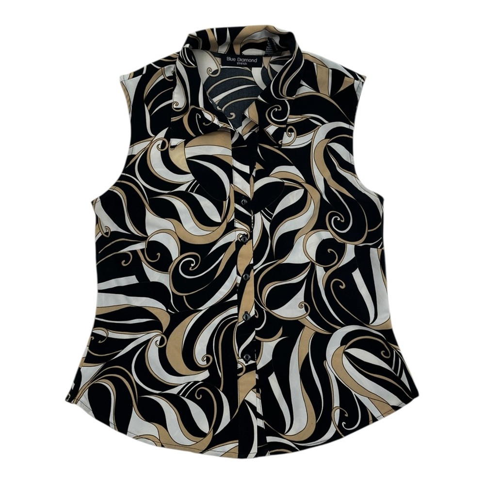 Blue Diamond Stretch Women's Sleeveless Button Up Top - Size Small